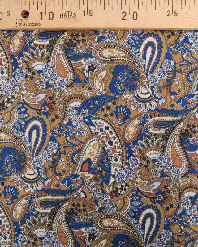 Popeline de Coton Paisley Bleu Caramel - Mercerine