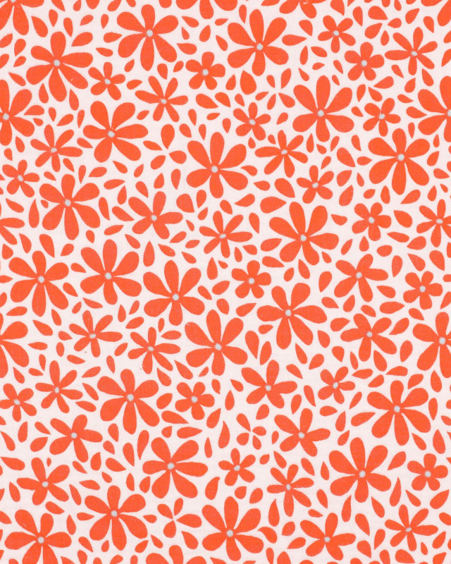 Tissu Double Gaze Motif Fleurs Oranges - Mercerine