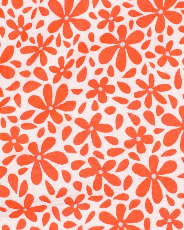 Tissu Double Gaze Motif Fleurs Oranges - Mercerine