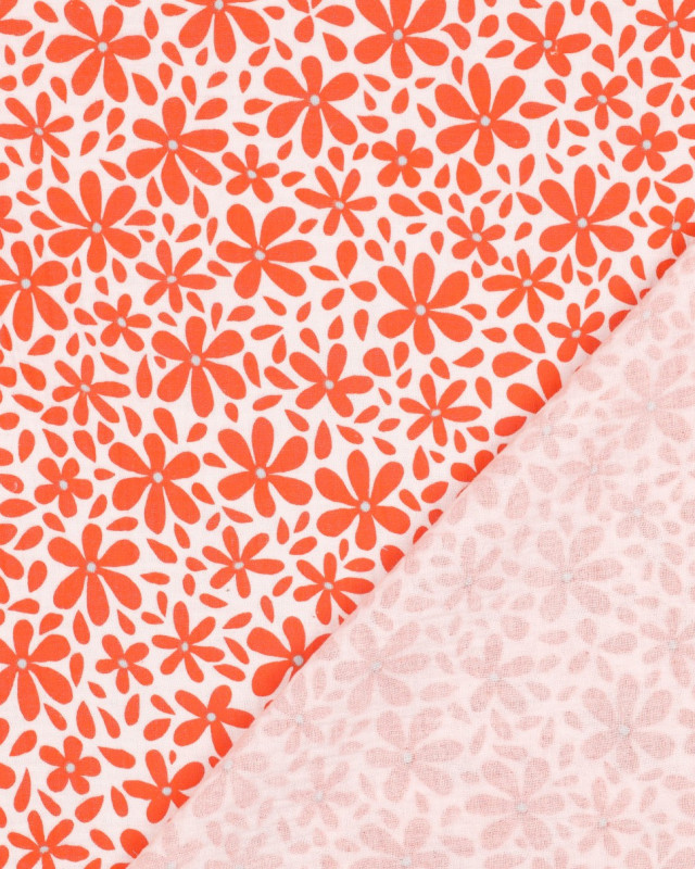 Tissu Double Gaze Motif Fleurs Oranges - Mercerine