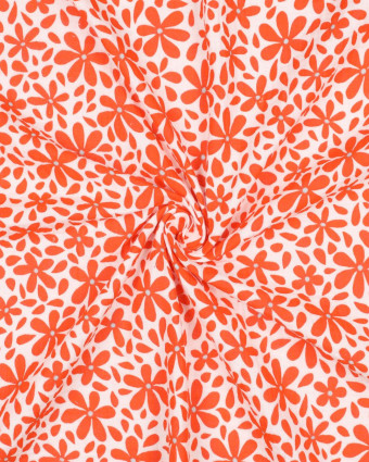 Tissu Double Gaze Motif Fleurs Oranges - Mercerine