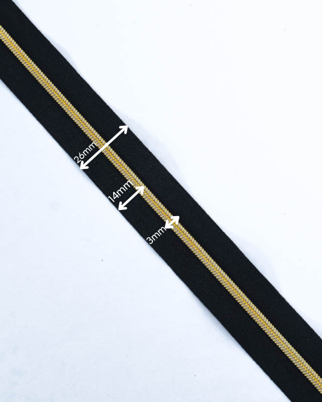 Fermeture au mètre - Noire Or - 3 ou 5mm - Mercerine