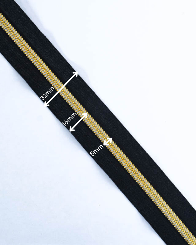 Fermeture au mètre - Noire Or - 3 ou 5mm - Mercerine