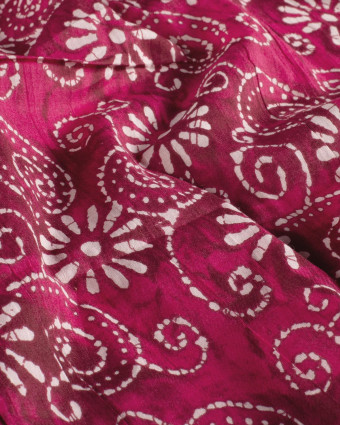 Voile de Coton Esprit Indien Fuchsia Motif Fleuri Bohème - Mercerine