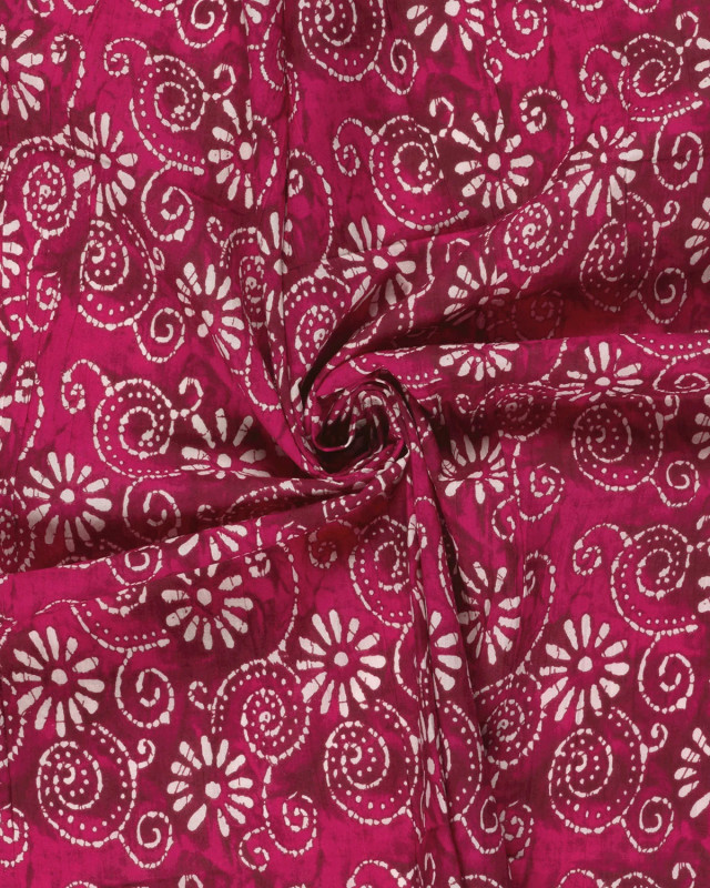 Voile de Coton Esprit Indien Fuchsia Motif Fleuri Bohème - Mercerine