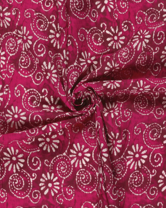 Voile de Coton Esprit Indien Fuchsia Motif Fleuri Bohème - Mercerine