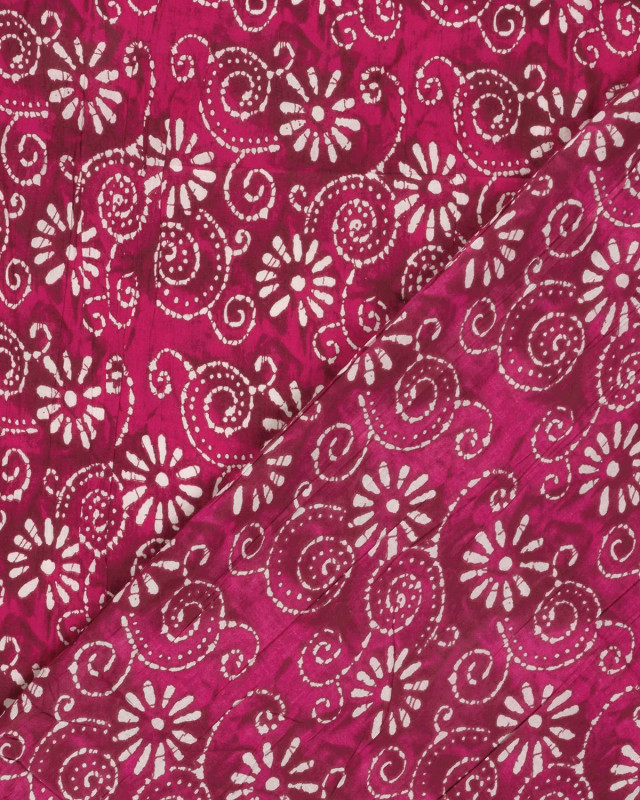 Voile de Coton Esprit Indien Fuchsia Motif Fleuri Bohème - Mercerine