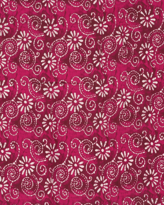 Voile de Coton Esprit Indien Fuchsia Motif Fleuri Bohème - Mercerine
