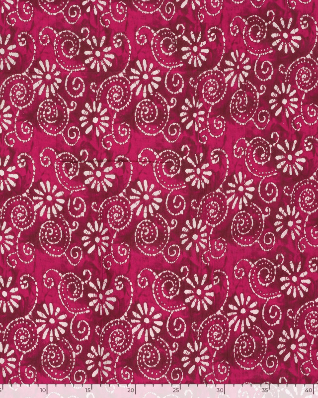 Voile de Coton Esprit Indien Fuchsia Motif Fleuri Bohème - Mercerine