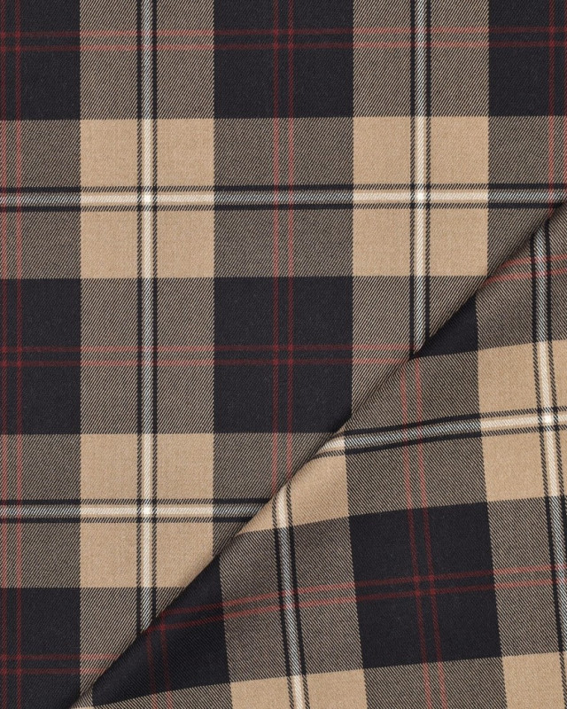 Tissu Tartan Stretch Marine et Beige - Mercerine