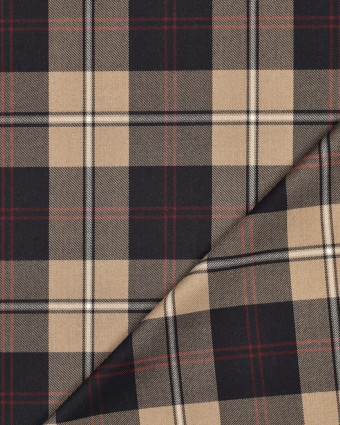 Tissu Tartan Stretch Marine et Beige - Mercerine