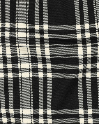 Tissu Tartan Stretch Noir et Ecru - Mercerine