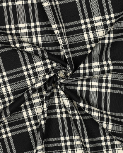 Tissu Tartan Stretch Noir et Ecru - Mercerine
