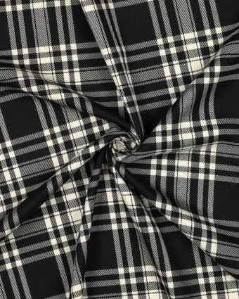 Tissu Tartan Stretch Noir et Ecru - Mercerine