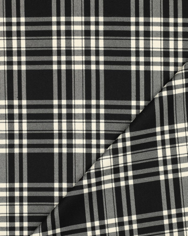 Tissu Tartan Stretch Noir et Ecru - Mercerine