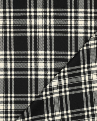 Tissu Tartan Stretch Noir et Ecru - Mercerine