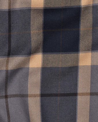 Tissu Tartan Stretch Bleu et Camel - Mercerine