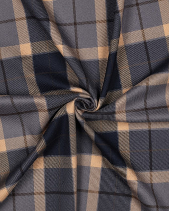 Tissu Tartan Stretch Bleu et Camel - Mercerine