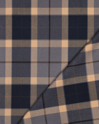 Tissu Tartan Stretch Bleu et Camel - Mercerine