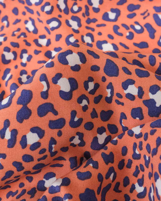 Viscose Corail Motif Léopard Bleu - Mercerine