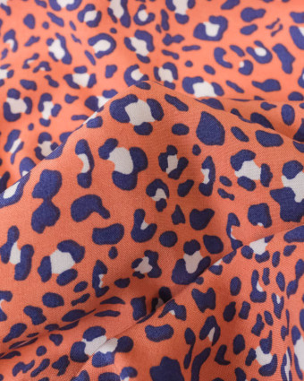 Viscose Corail Motif Léopard Bleu - Mercerine