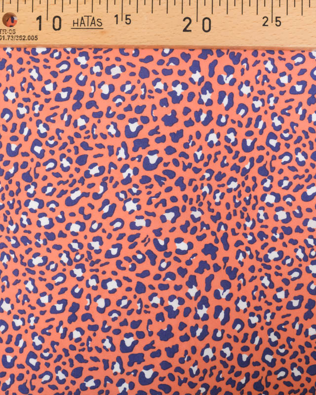 Viscose Corail Motif Léopard Bleu - Mercerine