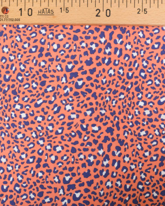 Viscose Corail Motif Léopard Bleu - Mercerine
