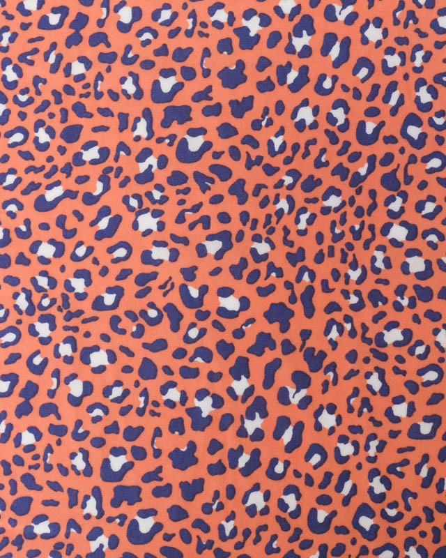 Viscose Corail Motif Léopard Bleu - Mercerine