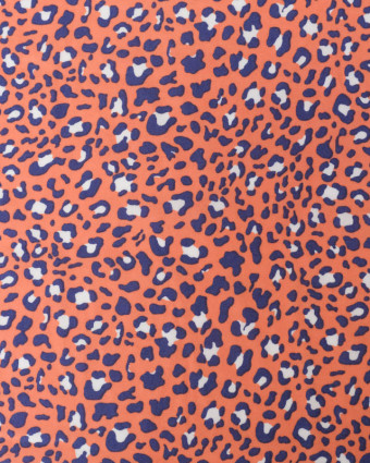 Viscose Corail Motif Léopard Bleu - Mercerine