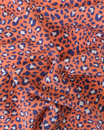 Viscose Corail Motif Léopard Bleu - Mercerine