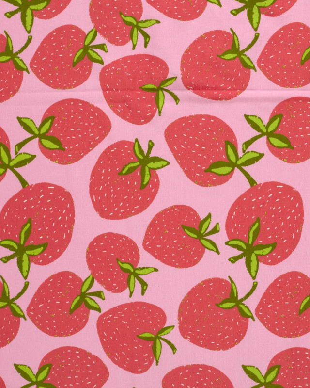 Jersey de Coton Rose Motif Fraise - Mercerine