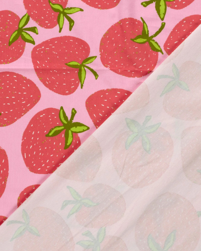 Jersey de Coton Rose Motif Fraise - Mercerine
