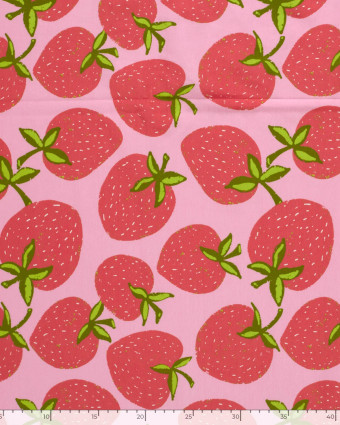 Jersey de Coton Rose Motif Fraise - Mercerine