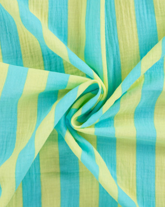 Tissu Double Gaze à Rayures Turquoise et Citron - Mercerine