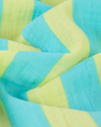 Tissu Double Gaze à Rayures Turquoise et Citron - Mercerine