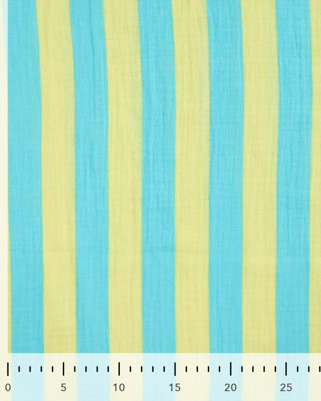 Tissu Double Gaze à Rayures Turquoise et Citron - Mercerine