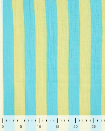 Tissu Double Gaze à Rayures Turquoise et Citron - Mercerine