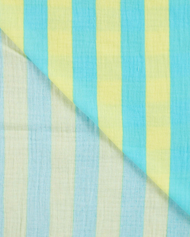 Tissu Double Gaze à Rayures Turquoise et Citron - Mercerine