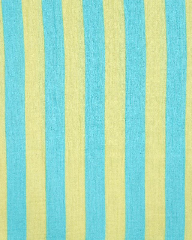 Tissu Double Gaze à Rayures Turquoise et Citron - Mercerine