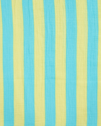 Tissu Double Gaze à Rayures Turquoise et Citron - Mercerine