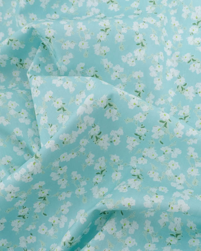 Popeline de Coton Petites Fleurs Bleu Lagon - Mercerine