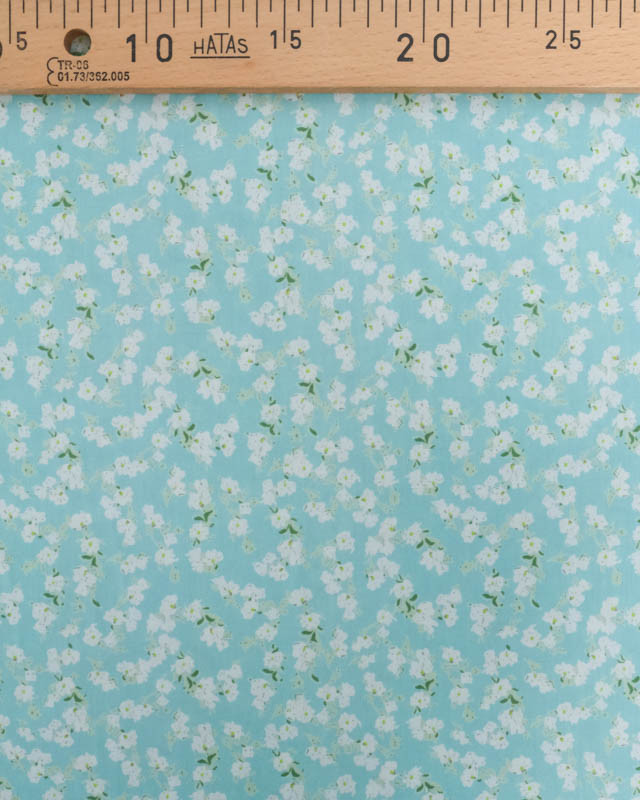 Popeline de Coton Petites Fleurs Bleu Lagon - Mercerine