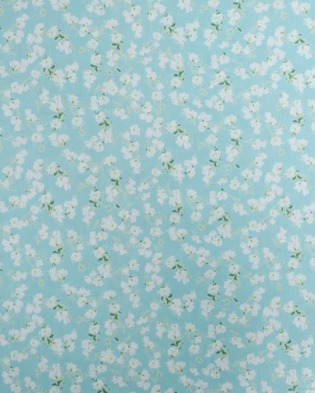 Popeline de Coton Petites Fleurs Bleu Lagon - Mercerine
