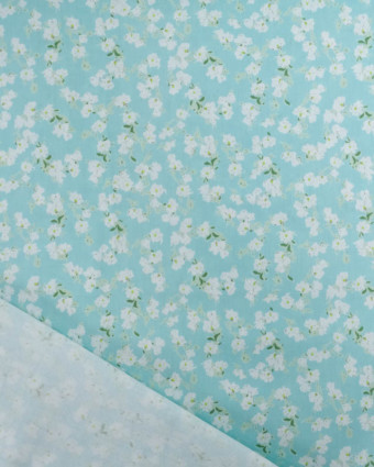 Popeline de Coton Petites Fleurs Bleu Lagon - Mercerine