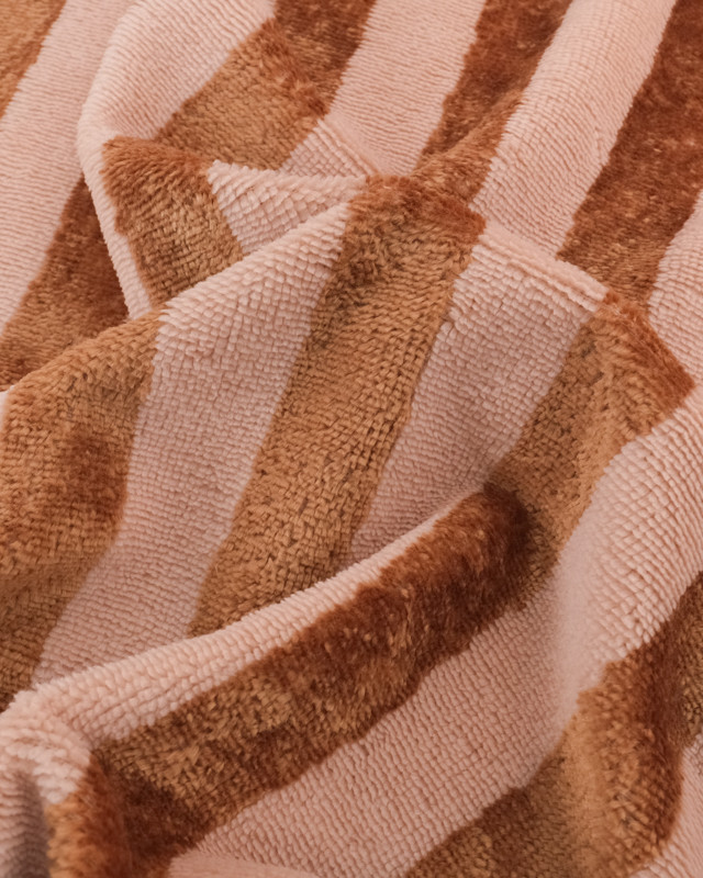 Tissu Eponge Bambou à Rayures Nude et Caramel - Mercerine