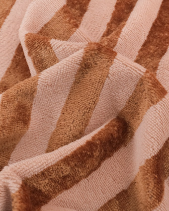 Tissu Eponge Bambou à Rayures Nude et Caramel - Mercerine