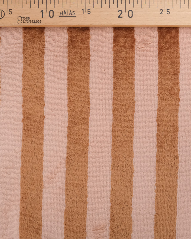 Tissu Eponge Bambou à Rayures Nude et Caramel - Mercerine