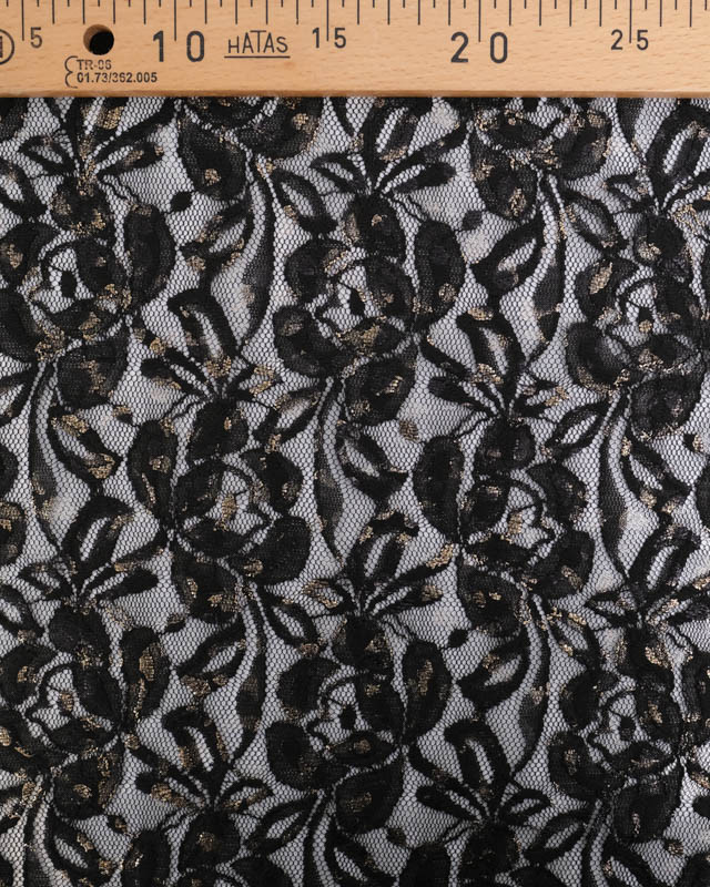 Tissu Dentelle Noir Détails Lurex Doré - Mercerine