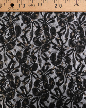 Tissu Dentelle Noir Détails Lurex Doré - Mercerine