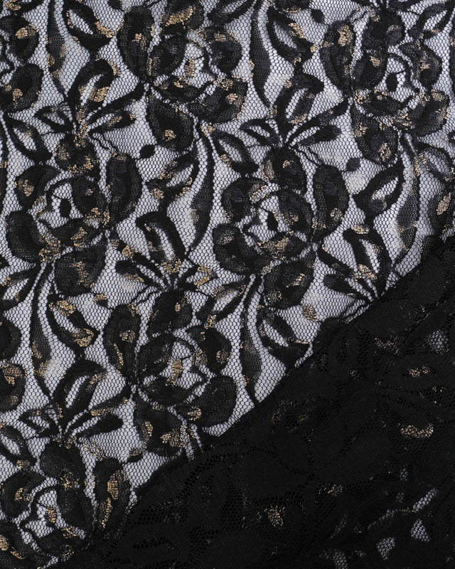 Tissu Dentelle Noir Détails Lurex Doré - Mercerine